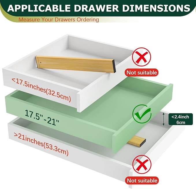 Kitchen Drawer Dividers 6 Pack Bamboo Drawer Organizers | 17-22" Adjustable, Spring Loaded, Expandable Utensil Organizer, Works in Kitchen, Dresser, Closet, Bathroom, Bedroom - Image 7