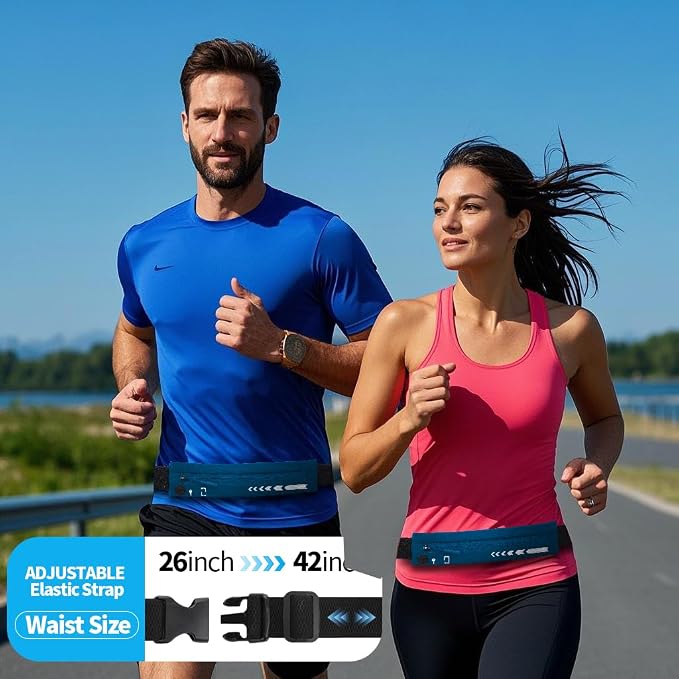 USHAKE Slim Running Belt for Women Men-Runners Phone Holder Fanny Pack, Adjustable, Bounce Free Waist Pouch bag for Workout, Money Belt, Run Gear Accessories Navy Blue - Image 4