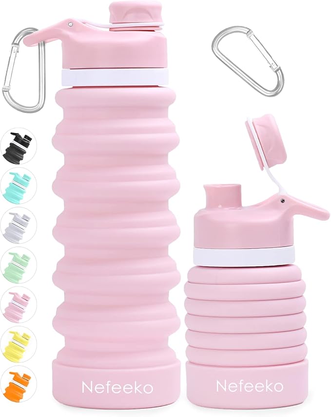 Nefeeko Collapsible Water Bottle, 26oz Silicone Foldable Water Bottles | Leakproof BPA Free Travel Water Bottles with Carabiner,Portable Sport Water Bottles for Camping,Hiking Outdoor Indoor Sport by Nefeeko