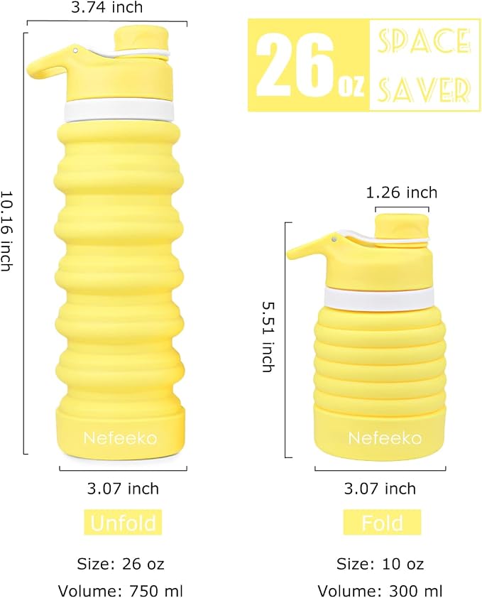 Nefeeko Collapsible Water Bottle, 26oz Silicone Foldable Water Bottles | Leakproof BPA Free Travel Water Bottles with Carabiner,Portable Sport Water Bottles for Camping,Hiking Outdoor Indoor Sport - Image 2