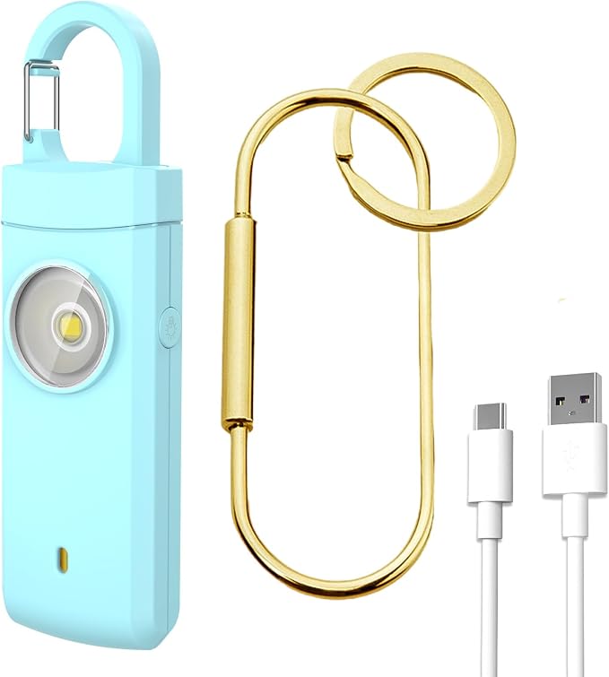 Personal Safety Alarm,Rechargeable with Keychain and LED Strobe Light,Green | USB C/Micro USB/L Easy Use and Portable, Compatible with iPhone 17/16/15/14/13/12/11/X/XR/XS/8/Android/Tablet (3.28FT) by Gartmost