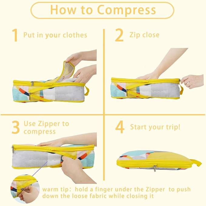 6 Pcs Compression Packing Cubes for Travel, Waterproof Luggage Organizer Washable Storage Bags Set - Packaging Cubes for Backpack Travel and Carry-Ons - Image 2