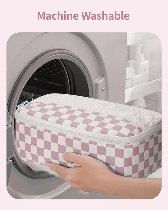 Narwey 7 Set Checkered Packing Cubes for Travel Carry on Suitcase Luggage Organizer Bags for Kids Women Men, Durable Packing Organizers Bag, Travel Essentials Accessories (Dusty Pink Checkerboard) - Image 6