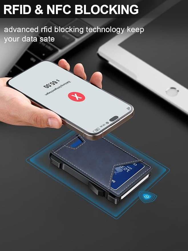 Wallet for Men RFID Wallet with 2 ID Windows & Money Clip, Slim Pop Up Card Holder for 10-12 Cards, Bifold Minimalist Smart Wallet for Front Pocket, Compact Metal Credit Card Holder, Gifts for Men - Image 3