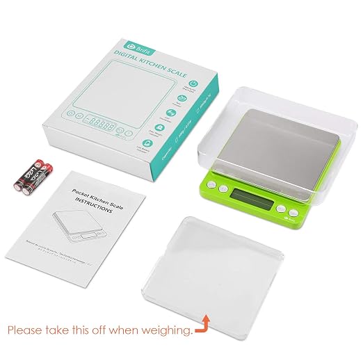 AMIR Digital Kitchen Scale, 500g-0.01g Mini Pocket Jewelry Scale, Cooking Food Scale with Backlit LCD Display, 2 Trays, 6 Units, Auto Off, Tare, Stainless Steel (Battery Included) - Image 7