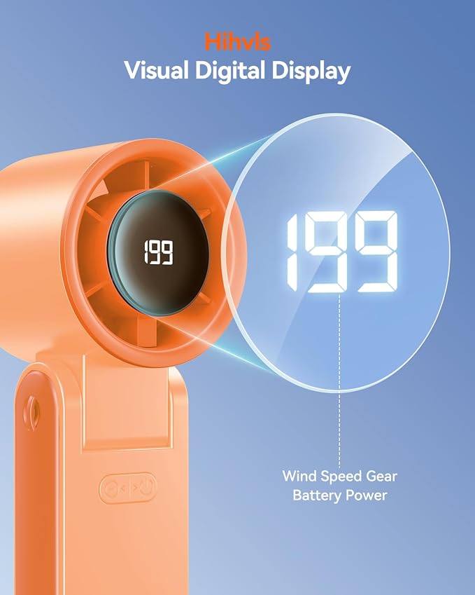 Portable Handheld Turbo Fan, 199 Gear Speed, 24 Hs Cooling Time, 5500mAh Rechargeable Mini Personal Hand Fan, Foldable Design, Travel Essentials, Beach Vacation, Gifts for Women, Men,Orange - Image 8
