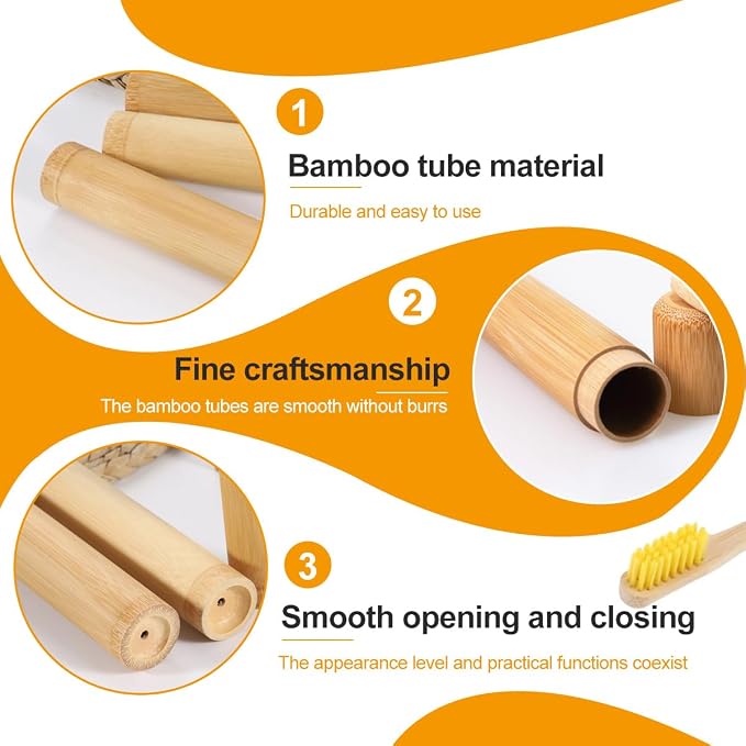 VASANA 2PCS Bamboo Toothbrush Case Portable Toothbrush Container Reusable Toothbrush Holder Personal Cleaning Tools Storage for Daily Use Traveling Camping(21CM) - Image 3