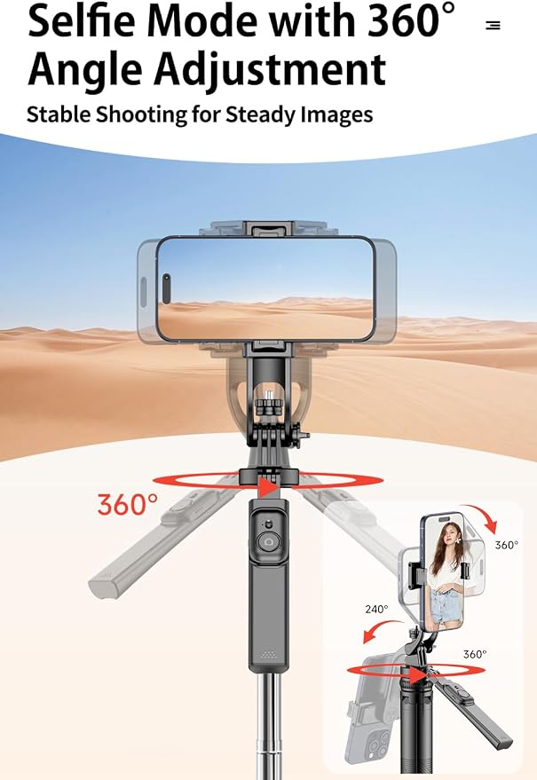 Selfie Stick, Phone Tripod 71" Stand 360 Rotation with Detachable Phone Holder & Wireless Remote, Compatible with All Cell Phones, Camera for Content Creator Vlog Live Stream Video Record - Image 2