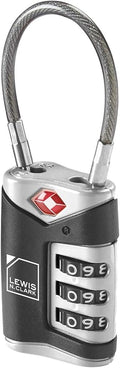 Lewis N. Clark TSA Approved Luggage Lock + Steel Cable for Suitcase, Carry On, BackPack, Laptop Bag + Purse, Perfect For Airport, Hotel or Gym - Set + Reset Your Own Combo, Black by LewisNClark