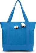 TOPDesign 3-Pack Canvas Tote Bags with an External Pocket, Reusable Grocery Shopping Bags, Top Zipper Closure, Daily Essentials (Ocean Blue) by TOPDesign