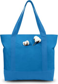 TOPDesign 1-Pack Canvas Tote Bag with an External Pocket, Reusable Grocery Shopping Bag, Top Zipper Closure, Daily Essentials (Ocean Blue) by TOPDesign