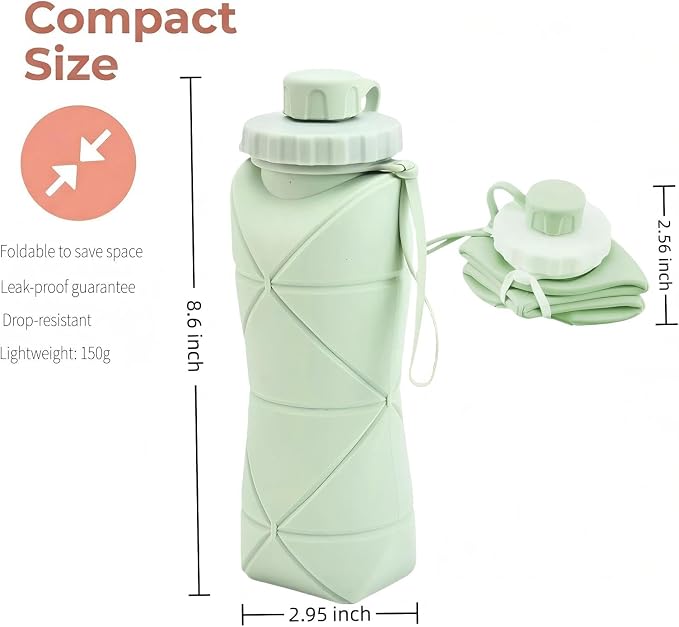Collapsible Water Bottles 20oz (600ml), BPA-Free Silicone Foldable Portable Lightweight Reusable Water Bottle with Leak-Proof Lid & Lanyard for Outdoor Travel Cycling Gym & Camping - Image 2