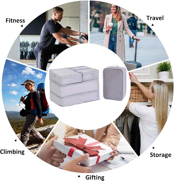 Packing cubes for Travel, CALACH Luggage Organizer Bags 6 Set Packing Cubes for Suitcases Travel Essentials for Carry on Mesh Suitcase Organizer with Shoe Bag (grey) - Image 6