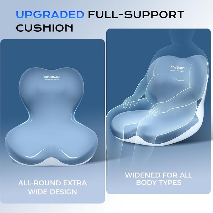 Coverado Car Seat Cushion and Lumbar Support Pillow One Piece, Memory Foam Ergonomic Back Support Driving Seat Cushion for Back Pain, Non-Slip Washable Cushion for Car, Driver, Office - Image 3