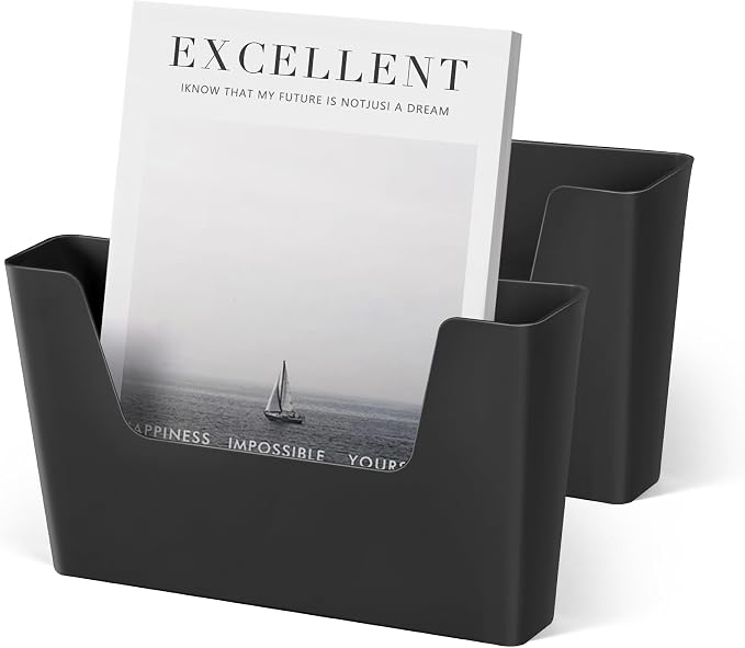 YOHOM Adhesive File Holder Plastic Document Folder Door No Drilling Mount Mail Magazine Organizer A4 Filing Envelopes Folder, Office Wall Mount Single Pocket (BLACK, 2 PCS) by Yohom