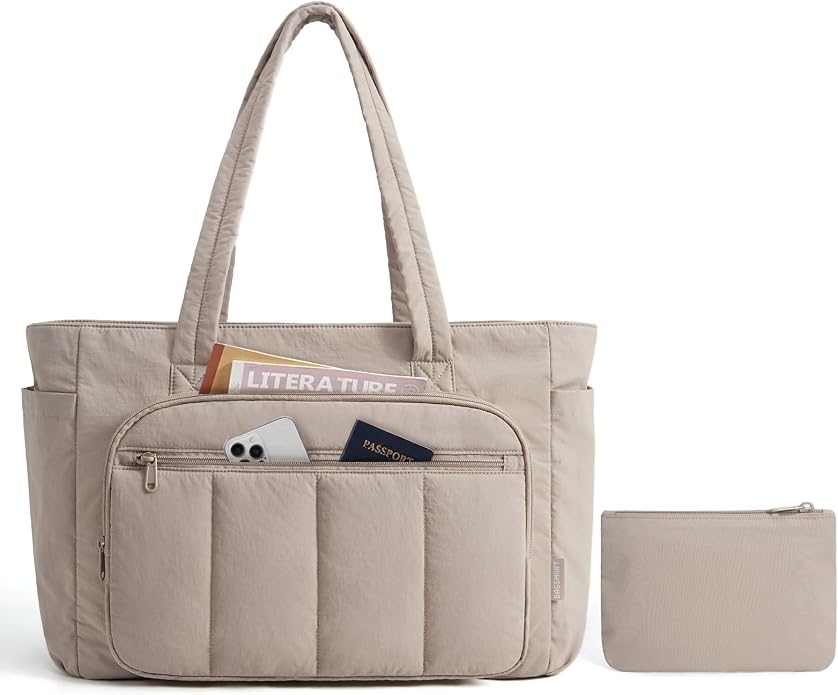 BAGSMART Tote Bag for Women, 2 Set Work Tote Bag with Zipper | 20L Capacity, 15.6'' Laptop Quilted Nurse Handbags for Work Travel College - Image 8