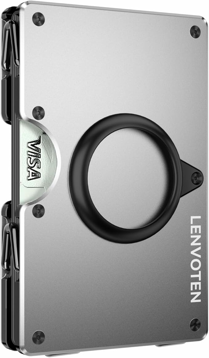 Lenvoten Upgraded Hinged Minimalist Wallet for Men, AirTag Compatible | Slim Metal Aluminum, RFID Blocking Credit Card Holder & Money Clip Holds 20 Cards, Premium Scratch-Resistant Finish by Lenvoten
