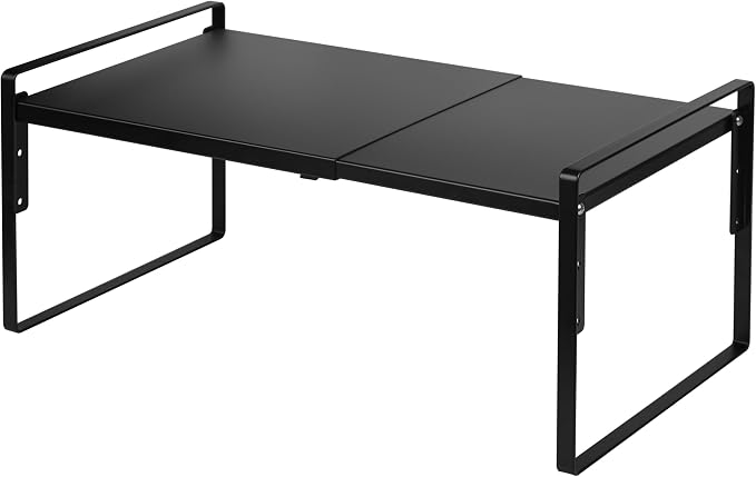 Nxconsu Cabinet Shelf Riser, Adjustable Cabinet Organizer, 12" Deep Black | Heavy-Duty Metal Expandable Shelf Holds 50 lb with 3 Height Levels for Kitchen Cabinet Cupboard Pantry Dish Mug by Nxconsu