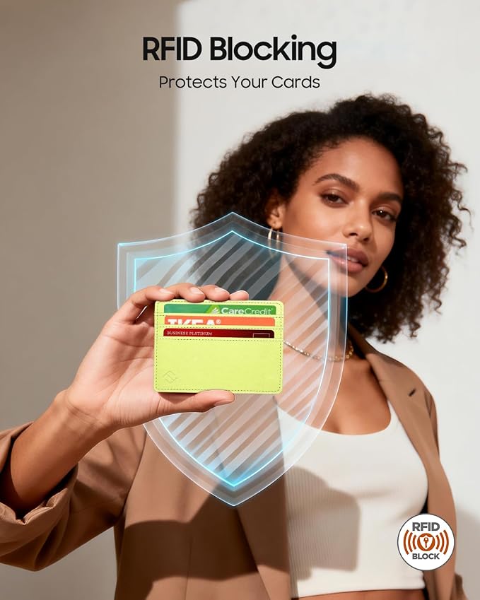FINTIE Slim Minimalist Front Pocket Wallet RFID Blocking Credit Card Holder | Card Cases with ID Window for Men Women, Citrus - Image 3