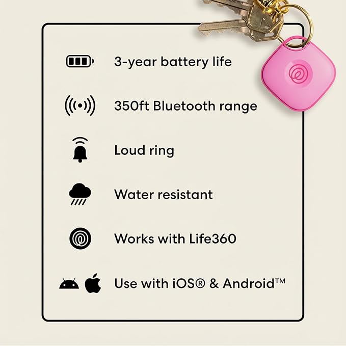 Life360 Tile - Bluetooth Tracker, Keys Finder and Item Locator for Keys, Bags and More. Phone Finder. Both iOS and Android Compatible. 1-Pack (Pink Punch) - Image 8