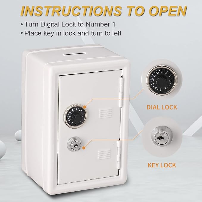 Younion Mini Money Safe and Cash Lock Box, 4.6"x 4.2"x 6.9" White - Image 5