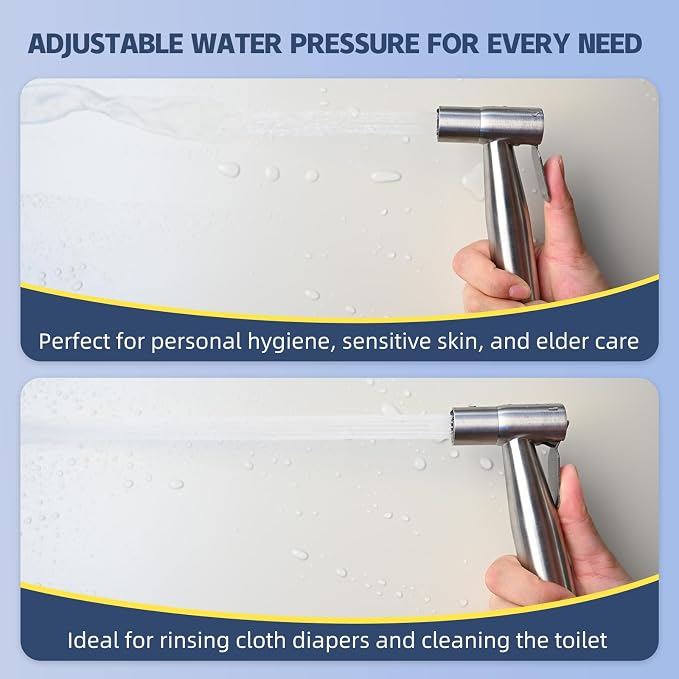 Vayzluiy Handheld Toilet Bidet Sprayer for Toilet-Adjustable Water Pressure Control with Bidet Hose for Feminine Wash, Stainless Steel Brushed Nickel Cloth Diaper for Baby Wash (Stainless Steel, 1) - Image 5