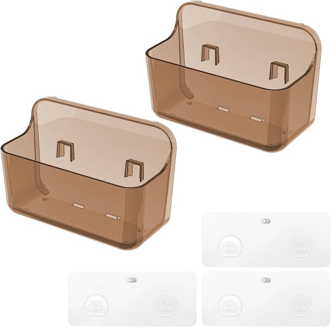 Wall Mount Organizer, 2Pc Small Adhesive Cabinet Door Organizer | Bathroom Shelf for Wall,No Drilling Hang Adhesive Shelf, with Self Adhesive Tapes, for Bathroom, Kitchen, Living Room - Amber - Image 8