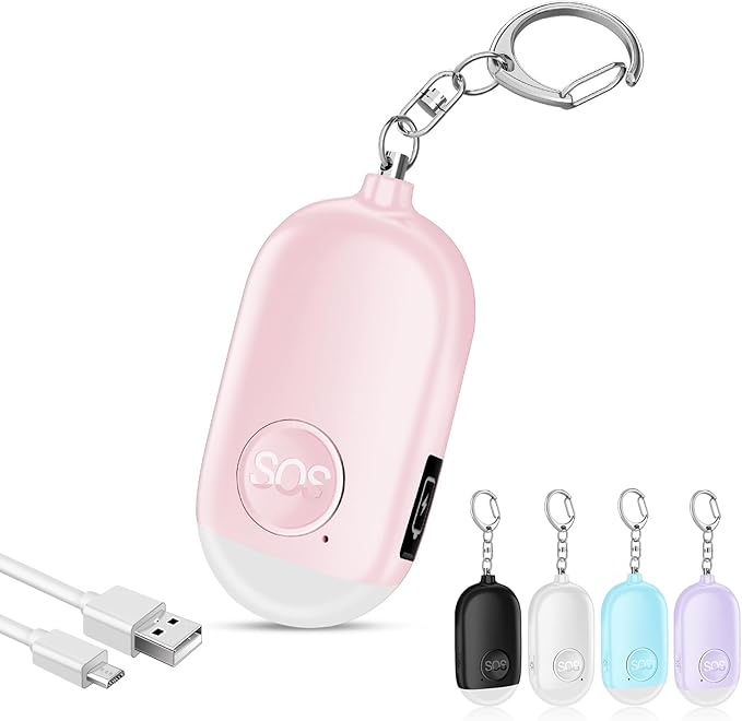 Hion Personal Safety Alarm for Women, Rechargeable 130dB Self Defense Alarm Keychain with LED Flashlight, Emergency Safe Sound Security for Children Elderly College Girls Men, Pink by Hion