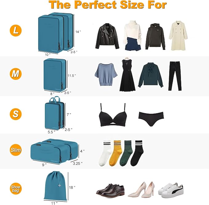 Compression Packing Cubes, Lumesner 8 Set Travel Packing Cubes for Carry on Suitcases, Compression Suitcase Organizers Bag Set & Travel Cubes (Blue, 8-piece) - Image 2