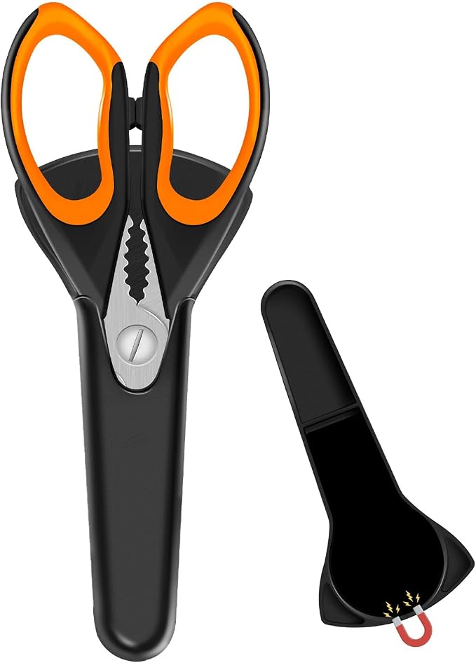1 Pack Sharp Kitchen Scissors Set with Magnetic Holder, Yellow | Stainless Steel Blade, Ergonomic Non-Slip Handle, Heavy Duty, Food/Meat Scissors for Home, Kitchen and Picnic, All Purpose by VAASEE