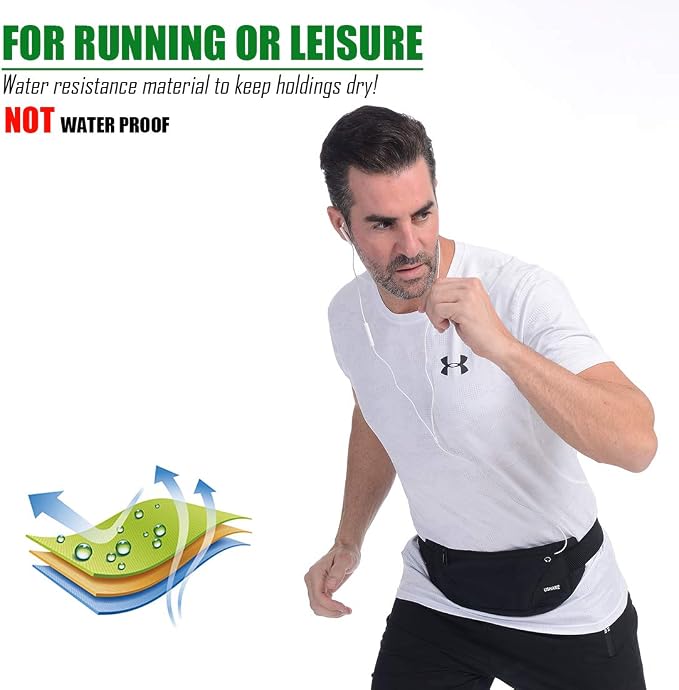 USHAKE Running Belt,Men or Women Ultra Light Bounce Free Waist Pouch Bag Fitness Workout Belt Sport Waist Pack Exercise Waist Bag for iPhone Samsung LG in Running Gym Marathon (BLACK) - Image 7