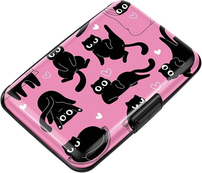 Coco Rossi Credit Card Holder RFID Aluminum Small Mini Wallet Women | Metal Wallet, Business Cards Holder, ID Case, Slim Sleeves, Womens Girls Gift, Carry Proof Wallets for Travel, Rosy Cats by Coco+Rossi