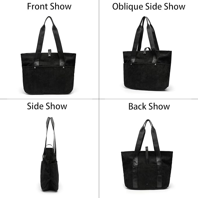 Corduroy Tote Bag Womens Foldable Purses and Handbags for Work Travel - Image 4