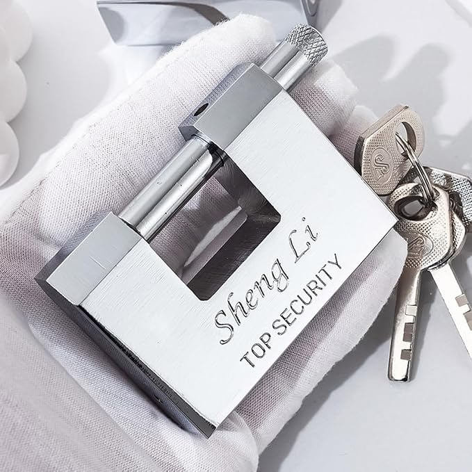 D-Shaped Big Heavy Duty Chrome-Plated Padlock with key,high security shipping container padlocks,bolt cutter proof lock,10mm Thick large padlock for outdoor,Waterproof and theft-proof chain lock(70mm) - Image 5