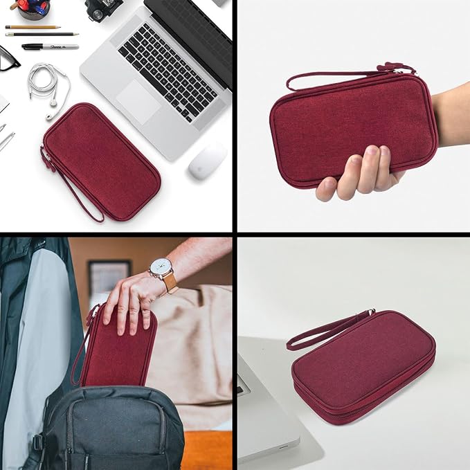 CAAORDKSO Electronic Organizer Travel Case, Cord Organizer Travel Cable Organizer Bag, Tech Pouch Accessories Carry Storage for Travel Essentials, Backpack, Business, Daily Commute (Wine Red,Large) - Image 6