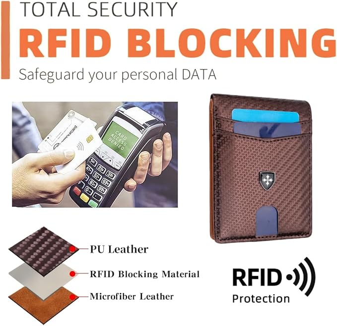 Slim RFID-Blocking PU Leather Bifold Wallet for Men & Women, Minimalist Card Holder with ID Window & Cash Pocket - Image 4