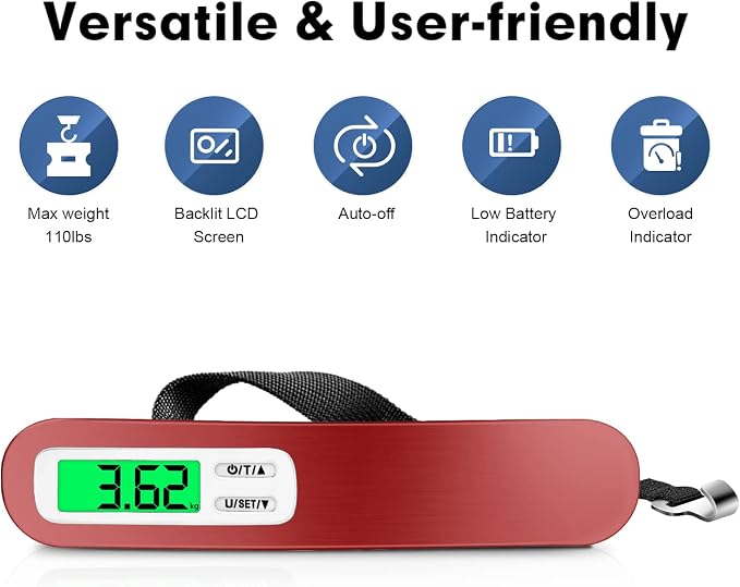 BAGAIL Digital Luggage Scale, 110lbs Hanging Baggage Scale with Backlit LCD Display, Portable Suitcase Weighing Scale, Travel Luggage Weight Scale with Hook, Strong Straps for Travelers - Image 2