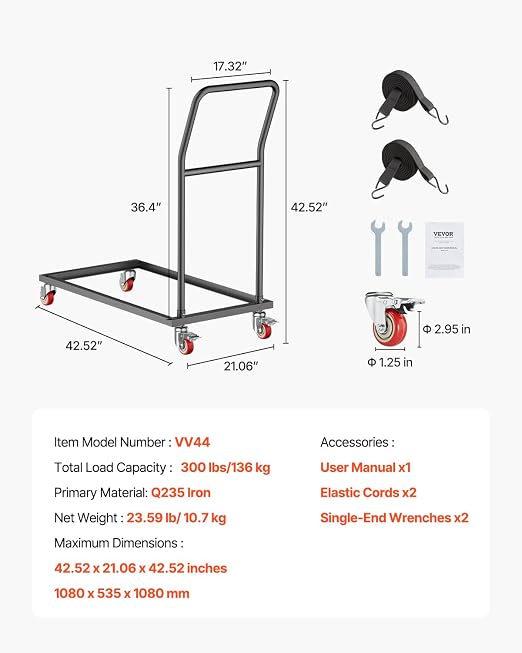 VEVOR Folding Chair Rack, 300 LBS Capacity, L-Shape Vertical Placement Chair Cart for 25 Chairs, Heavy-Duty Metal Chair Storage Dolly with Rubber Wheels, Multi-Function Chair Holder, Matte Black | Folding Chair Rack with Rubber Wheels, Heavy-Duty Metal... - Image 7