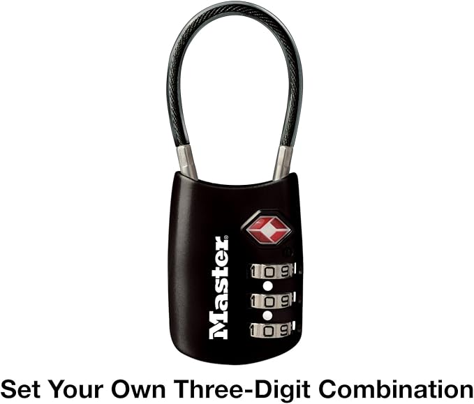 Master Lock 4688D Accepted Set Your Own Combination TSA Approved Luggage Lock, 1 Pack, Black | Set your own 3-digit combination luggage lock, TSA approved travel lock for backpacks, suitcases, zippers, black metal - Image 5