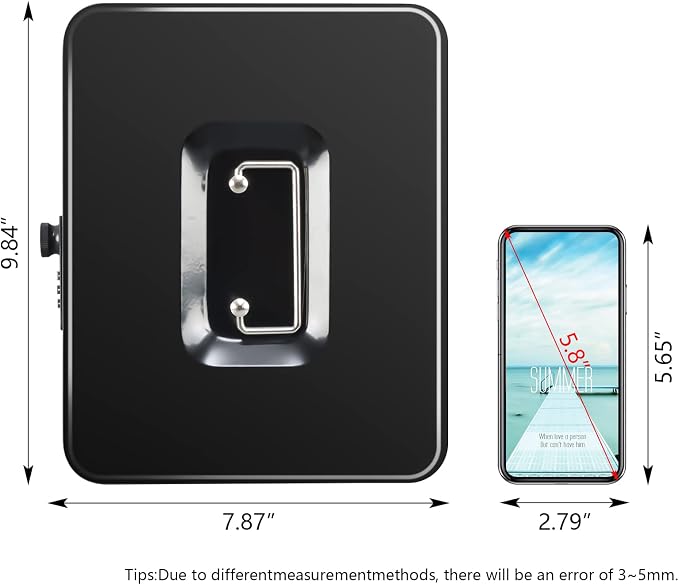 KYODOLED Large Cash Box with Combination Lock Safe Metal Money Box with Money Tray for Security Lock Box 9.84"x 7.87"x 3.54" Black - Image 2