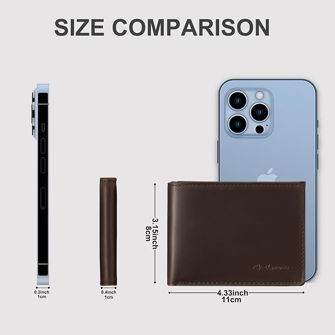 Chelmon Genuine Leather Slim Wallet for Men ID Window with RFID Blocking Minimalist Mens Front Pocket Bifold Bussiness Card Holder Gift for Men, Craze Horse Brown - Image 3