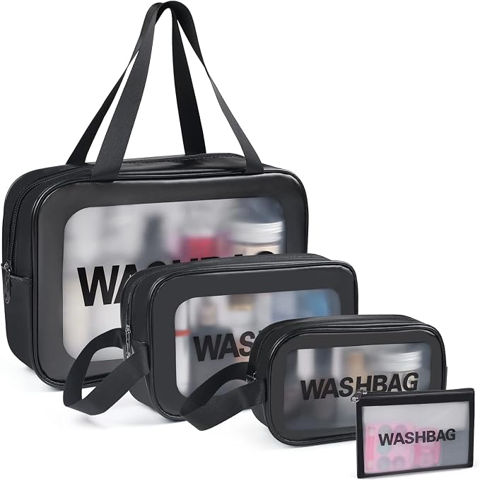 YuanCheng 4pcs PU Leather Portable Toiletry Bags with Handle, Translucent Waterproof travel Make up Bags for Women, Large Capacity Travel Cosmetic Bags by YuanCheng