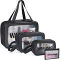 YuanCheng 4pcs PU Leather Portable Toiletry Bags with Handle, Translucent Waterproof travel Make up Bags for Women, Large Capacity Travel Cosmetic Bags by YuanCheng