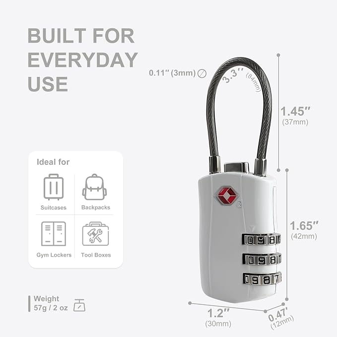 TSA Locks for Luggage, Small Combination Padlock with Cable, Travel Essentials Luggage Locks TSA Approved, Combo Padlock with Code, for Suitcase, Bag, Backpack Zipper, Gym Locker (2-Pack) - Image 5
