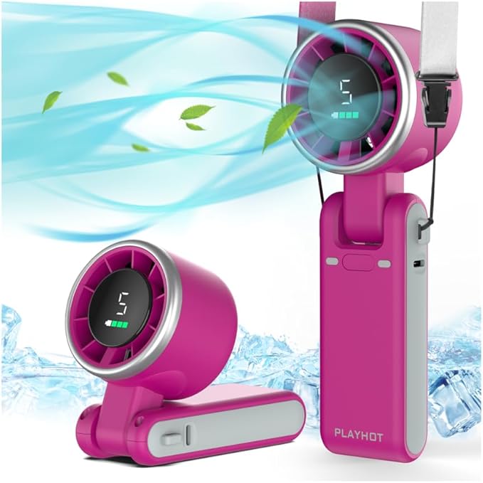 PlayHot Portable Handheld Turbo Fan, Travel Essentials, Gifts for Women/Men | 5-Speed, Up to 12H, 10m/s Airflow, USB-C Rechargeable, LED Display, 3-in-1 Foldable Personal Fan for Cruise, Beach, Vacation by PlayHot-CoolSummer