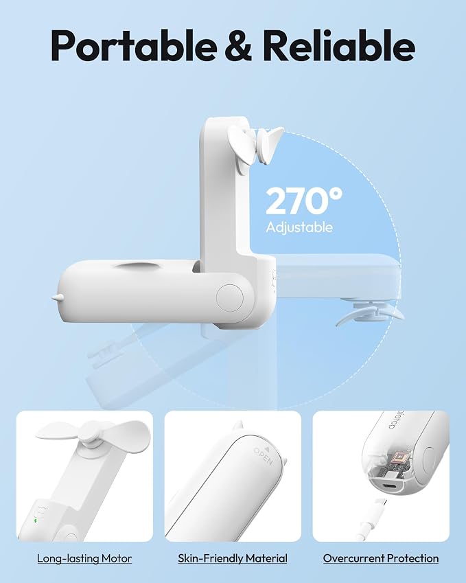 Gaiatop Portable Handheld Fan, 3 in 1 Mini Fan Handheld [17h Max Cooling], Foldable Personal Fans Pocket Design, USB Travel Fans Portable, Lash Trip Summer Essential Cute Gifts for Women Girl, White - Image 5