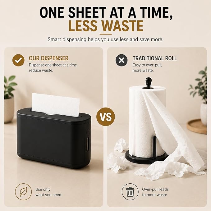 Multifold Paper Towel Dispenser Countertop, Hand Towel Dispenser for Bedroom, Bathroom, Kitchen, Toilet (Black) - Image 4