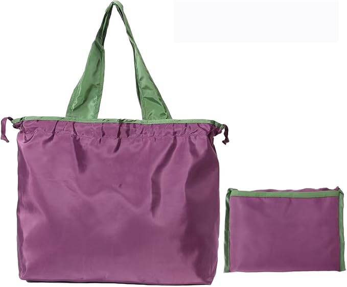 Reusable shopping tote bag, large capacity drawstring tightening top, foldable grocery tote bag, shoulder bag by Unknown