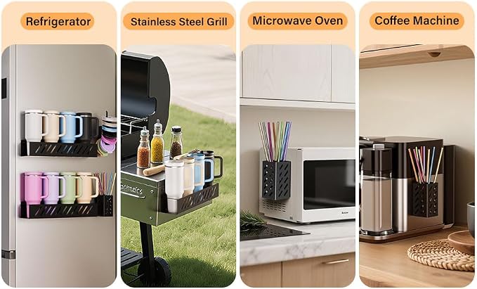 2-Pack Magnetic Stanley Cup Holder with Tumbler Lid & Straw Organizer for Full Stanley 30/40 oz Tumblers - Stores Bottle, Lid & Straw on Fridge/Iron - Removable | Magnetic holder for 8 Stanley 30/40 oz tumblers with lid & straw organizer, Mounts on fri... - Image 7