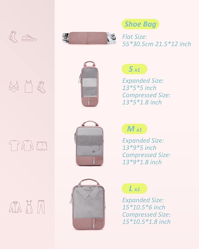 BAGSMART Compression Packing Cubes for Travel Essentials | 14 Set /6 Set /4 Set/2 Set, Lightweight, Durable - Image 2